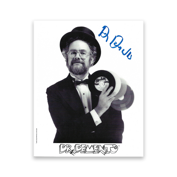 Dr. Demento Autographed Black & White Photo "Deck of 45s"